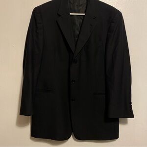 Lessona Classic Black Men's Blazer Size 44 Wool Pockets Three Button Up‎